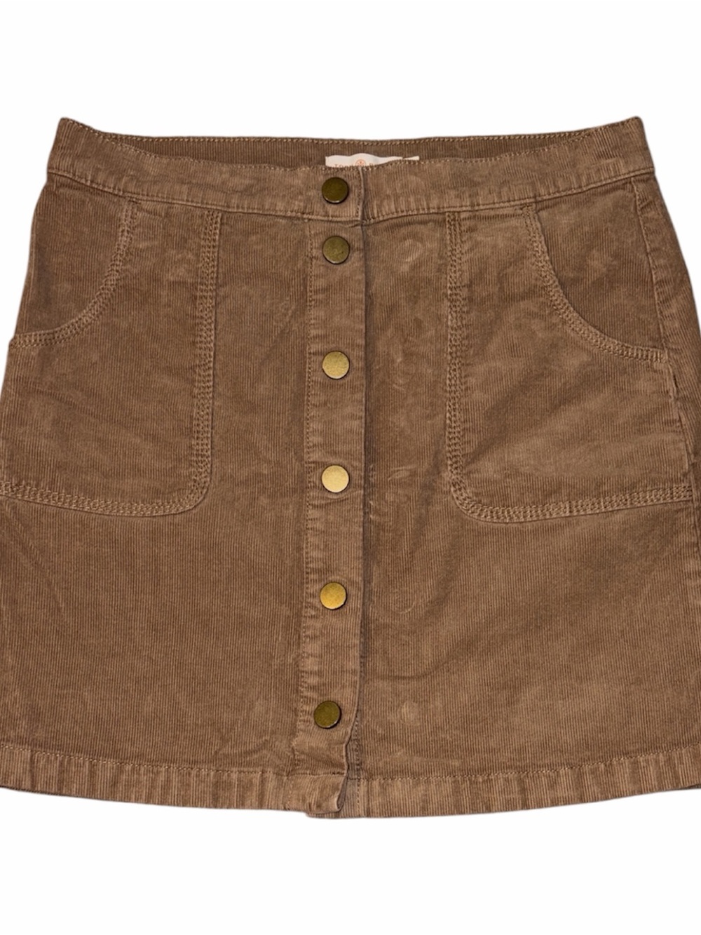 Tory Burch Corduroy Button-Front Mini Skirt in Brown